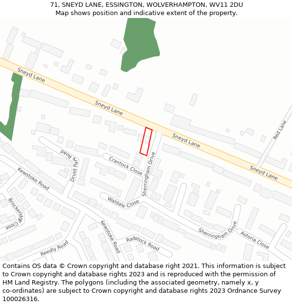 71, SNEYD LANE, ESSINGTON, WOLVERHAMPTON, WV11 2DU: Location map and indicative extent of plot