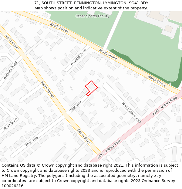 71, SOUTH STREET, PENNINGTON, LYMINGTON, SO41 8DY: Location map and indicative extent of plot