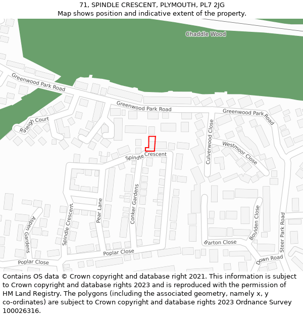 71, SPINDLE CRESCENT, PLYMOUTH, PL7 2JG: Location map and indicative extent of plot