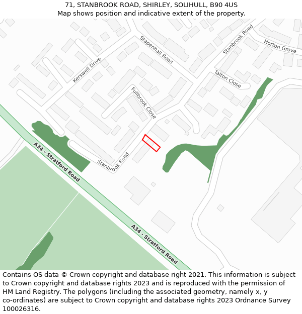 71, STANBROOK ROAD, SHIRLEY, SOLIHULL, B90 4US: Location map and indicative extent of plot