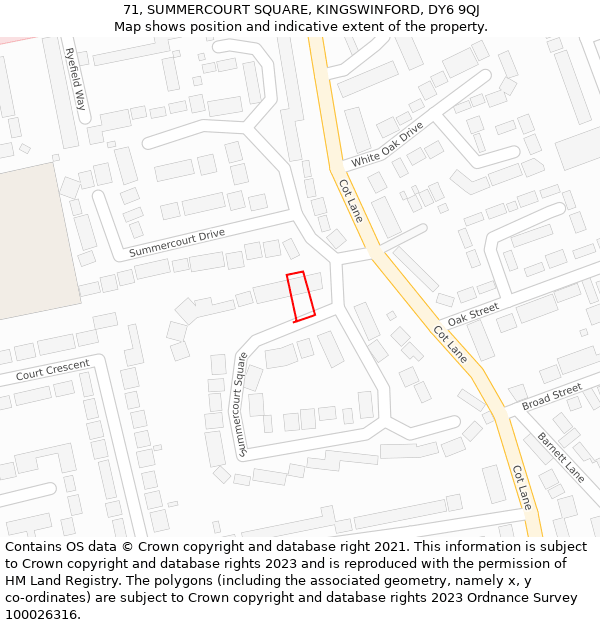 71, SUMMERCOURT SQUARE, KINGSWINFORD, DY6 9QJ: Location map and indicative extent of plot