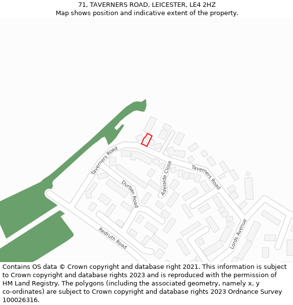 71, TAVERNERS ROAD, LEICESTER, LE4 2HZ: Location map and indicative extent of plot
