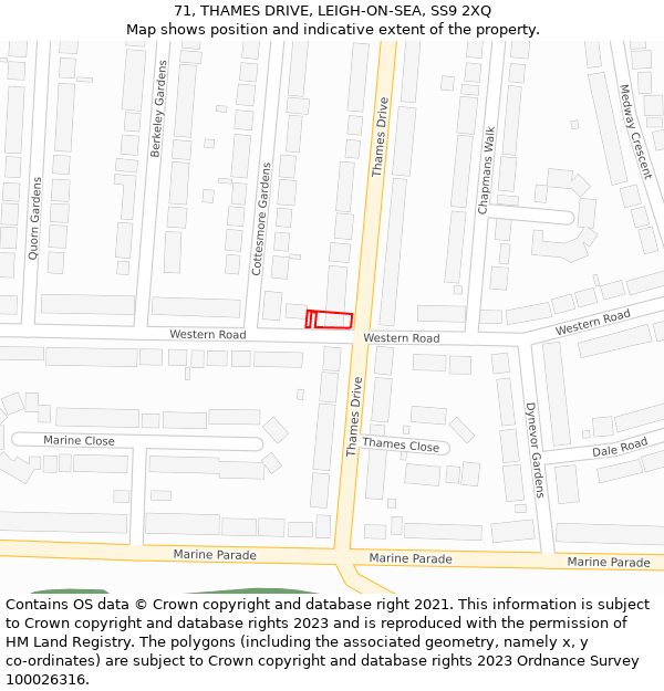 71, THAMES DRIVE, LEIGH-ON-SEA, SS9 2XQ: Location map and indicative extent of plot