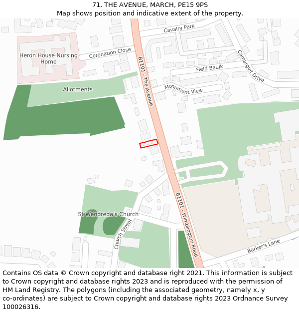 71, THE AVENUE, MARCH, PE15 9PS: Location map and indicative extent of plot