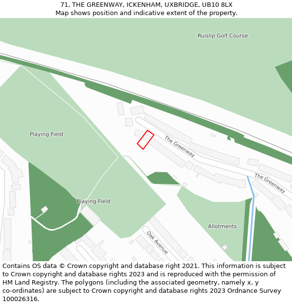 71, THE GREENWAY, ICKENHAM, UXBRIDGE, UB10 8LX: Location map and indicative extent of plot