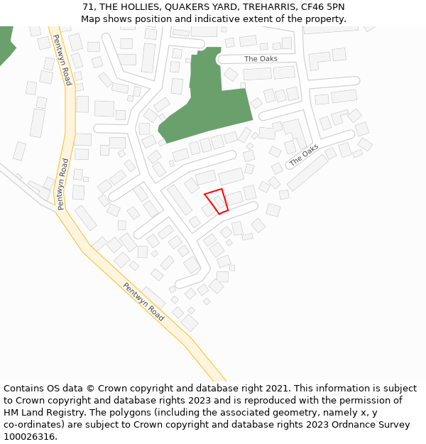 71, THE HOLLIES, QUAKERS YARD, TREHARRIS, CF46 5PN: Location map and indicative extent of plot