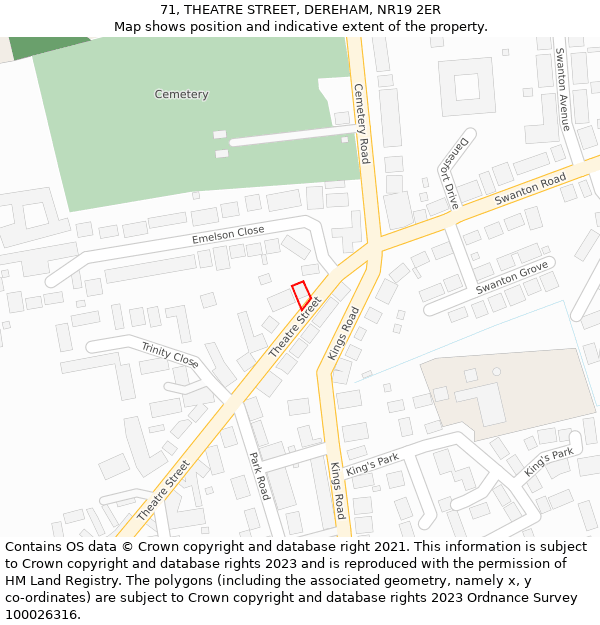 71, THEATRE STREET, DEREHAM, NR19 2ER: Location map and indicative extent of plot