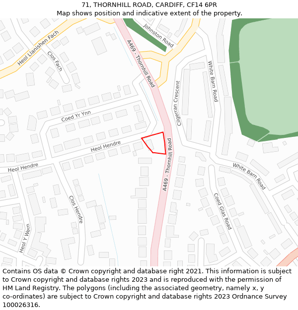 71, THORNHILL ROAD, CARDIFF, CF14 6PR: Location map and indicative extent of plot