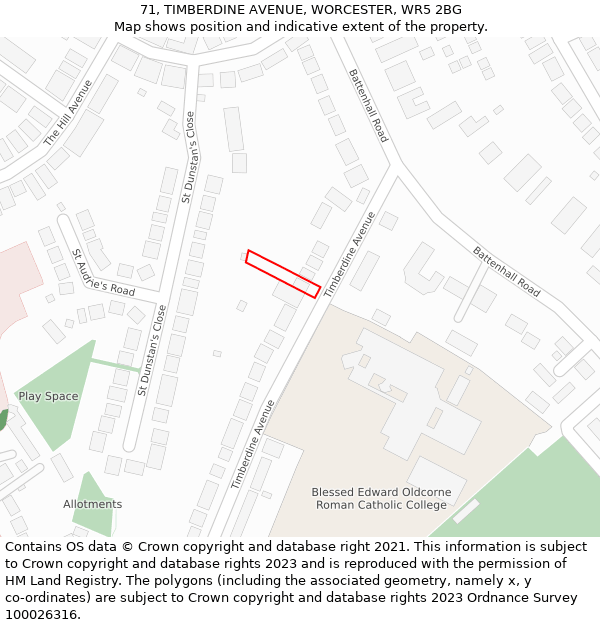 71, TIMBERDINE AVENUE, WORCESTER, WR5 2BG: Location map and indicative extent of plot