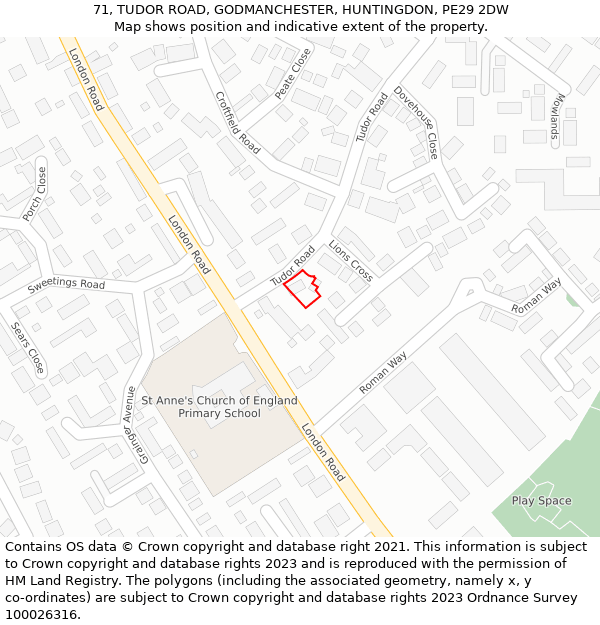 71, TUDOR ROAD, GODMANCHESTER, HUNTINGDON, PE29 2DW: Location map and indicative extent of plot