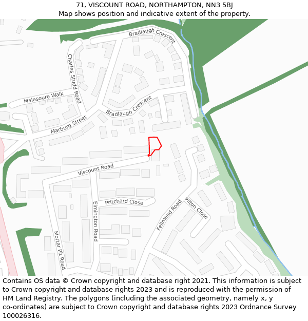 71, VISCOUNT ROAD, NORTHAMPTON, NN3 5BJ: Location map and indicative extent of plot