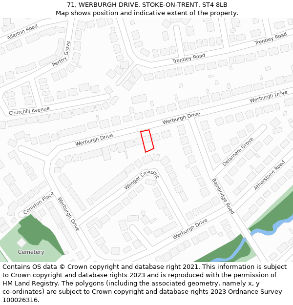 71, WERBURGH DRIVE, STOKE-ON-TRENT, ST4 8LB: Location map and indicative extent of plot