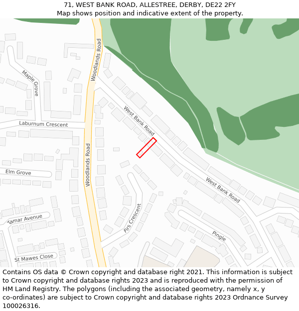 71, WEST BANK ROAD, ALLESTREE, DERBY, DE22 2FY: Location map and indicative extent of plot