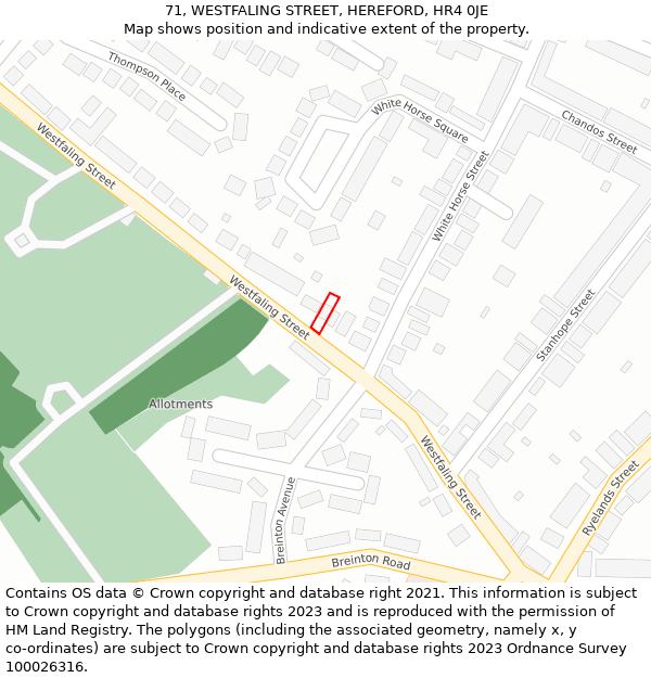 71, WESTFALING STREET, HEREFORD, HR4 0JE: Location map and indicative extent of plot