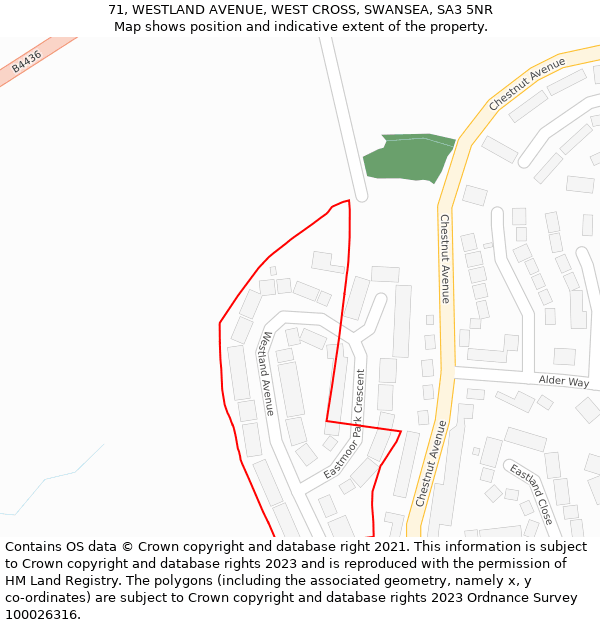 71, WESTLAND AVENUE, WEST CROSS, SWANSEA, SA3 5NR: Location map and indicative extent of plot