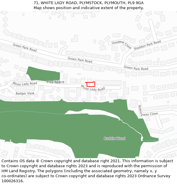 71, WHITE LADY ROAD, PLYMSTOCK, PLYMOUTH, PL9 9GA: Location map and indicative extent of plot