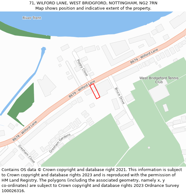 71, WILFORD LANE, WEST BRIDGFORD, NOTTINGHAM, NG2 7RN: Location map and indicative extent of plot