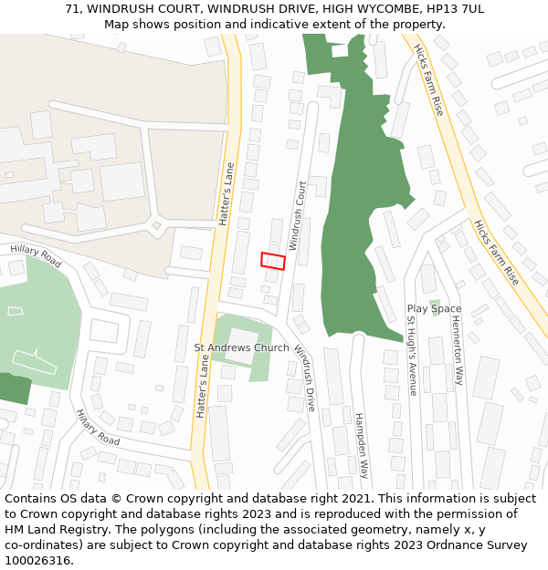 71, WINDRUSH COURT, WINDRUSH DRIVE, HIGH WYCOMBE, HP13 7UL: Location map and indicative extent of plot