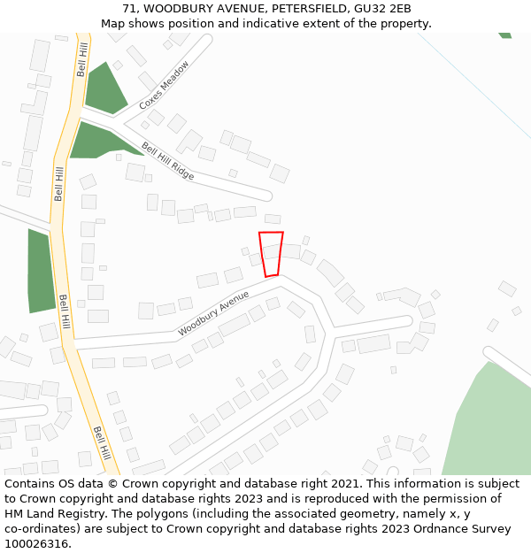 71, WOODBURY AVENUE, PETERSFIELD, GU32 2EB: Location map and indicative extent of plot