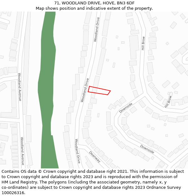 71, WOODLAND DRIVE, HOVE, BN3 6DF: Location map and indicative extent of plot