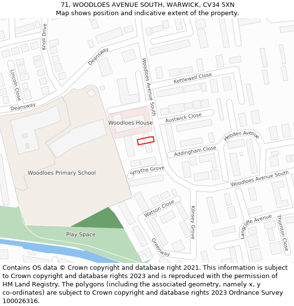 71, WOODLOES AVENUE SOUTH, WARWICK, CV34 5XN: Location map and indicative extent of plot