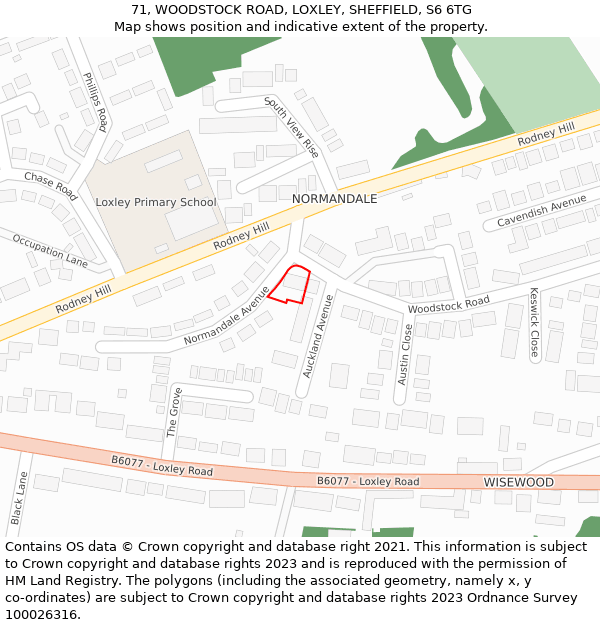 71, WOODSTOCK ROAD, LOXLEY, SHEFFIELD, S6 6TG: Location map and indicative extent of plot