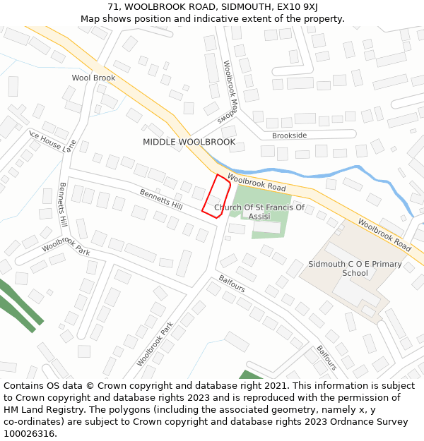 71, WOOLBROOK ROAD, SIDMOUTH, EX10 9XJ: Location map and indicative extent of plot