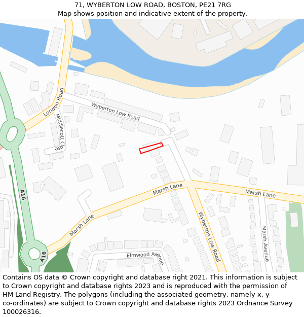 71, WYBERTON LOW ROAD, BOSTON, PE21 7RG: Location map and indicative extent of plot