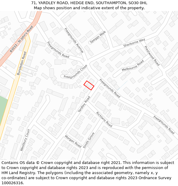 71, YARDLEY ROAD, HEDGE END, SOUTHAMPTON, SO30 0HL: Location map and indicative extent of plot