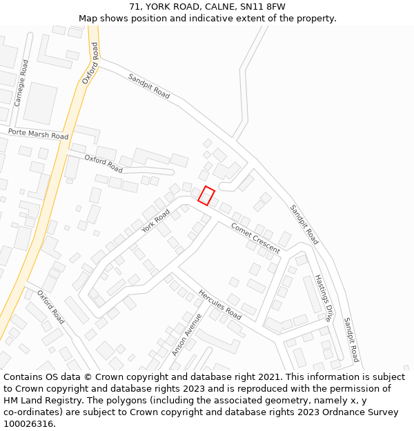 71, YORK ROAD, CALNE, SN11 8FW: Location map and indicative extent of plot