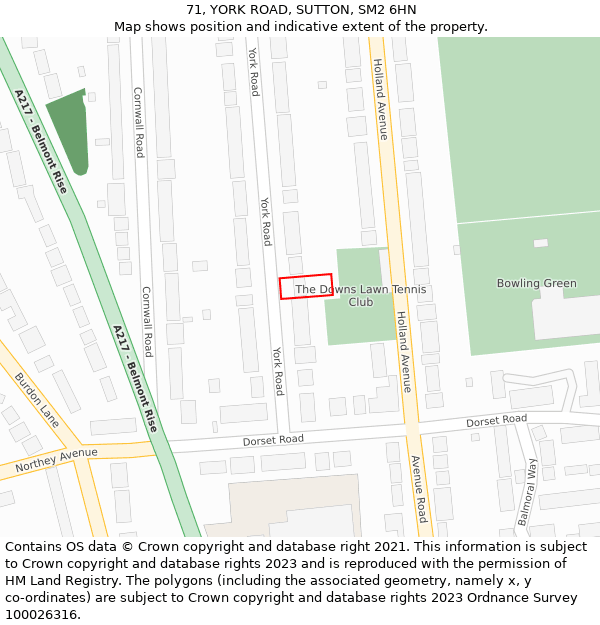 71, YORK ROAD, SUTTON, SM2 6HN: Location map and indicative extent of plot