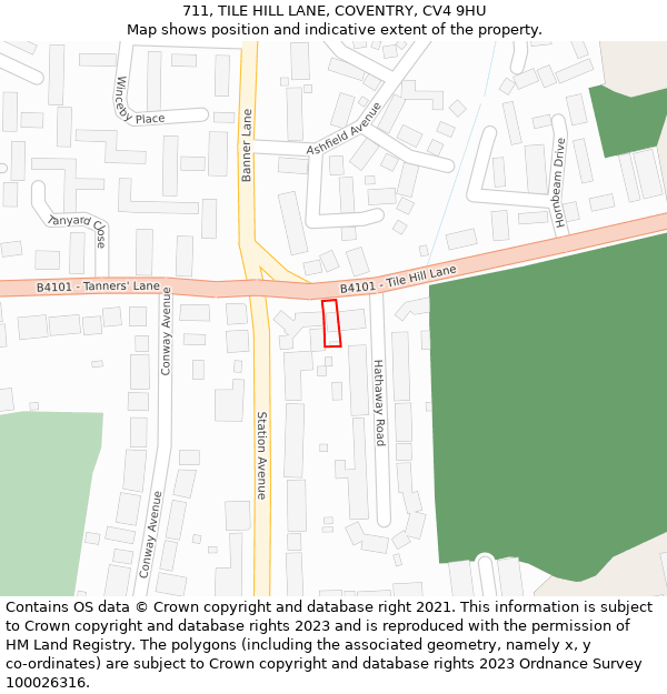 711, TILE HILL LANE, COVENTRY, CV4 9HU: Location map and indicative extent of plot