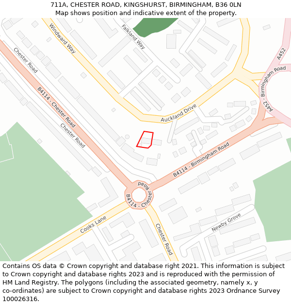 711A, CHESTER ROAD, KINGSHURST, BIRMINGHAM, B36 0LN: Location map and indicative extent of plot