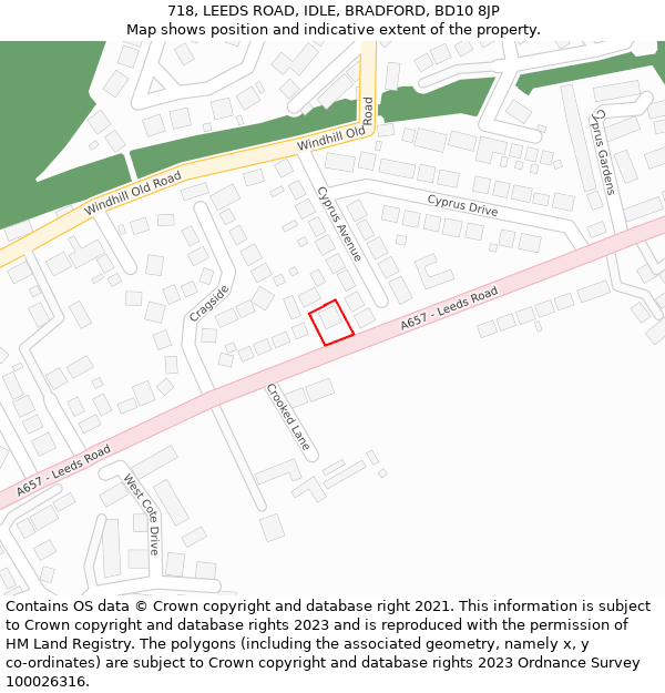 718, LEEDS ROAD, IDLE, BRADFORD, BD10 8JP: Location map and indicative extent of plot