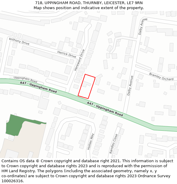 718, UPPINGHAM ROAD, THURNBY, LEICESTER, LE7 9RN: Location map and indicative extent of plot