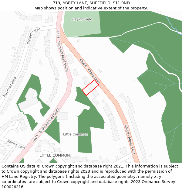 719, ABBEY LANE, SHEFFIELD, S11 9ND: Location map and indicative extent of plot