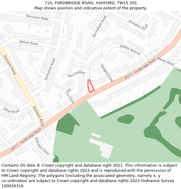 71A, FORDBRIDGE ROAD, ASHFORD, TW15 2SS: Location map and indicative extent of plot