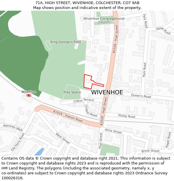 71A, HIGH STREET, WIVENHOE, COLCHESTER, CO7 9AB: Location map and indicative extent of plot