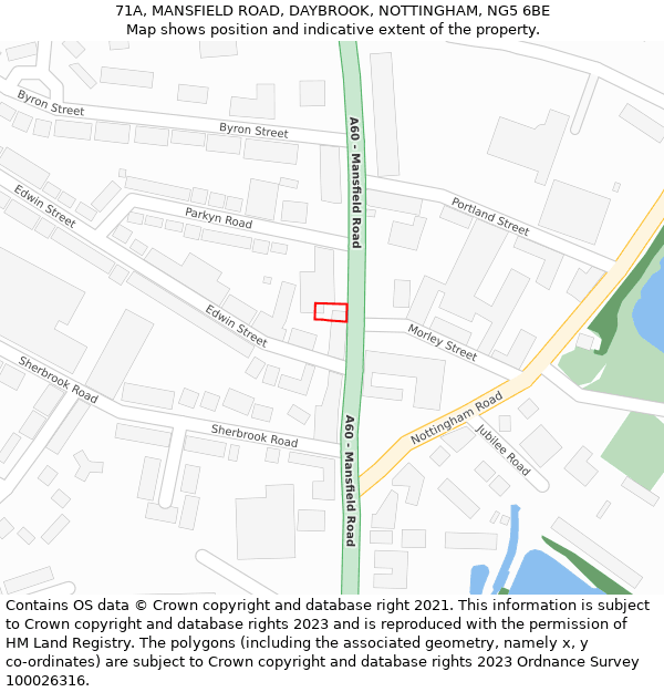 71A, MANSFIELD ROAD, DAYBROOK, NOTTINGHAM, NG5 6BE: Location map and indicative extent of plot