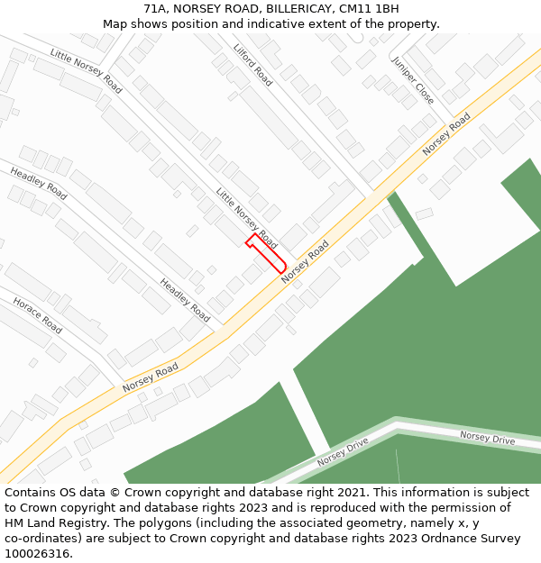 71A, NORSEY ROAD, BILLERICAY, CM11 1BH: Location map and indicative extent of plot