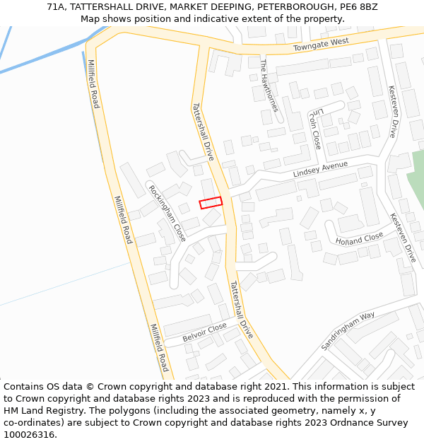 71A, TATTERSHALL DRIVE, MARKET DEEPING, PETERBOROUGH, PE6 8BZ: Location map and indicative extent of plot