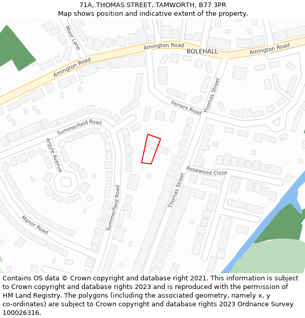 71A, THOMAS STREET, TAMWORTH, B77 3PR: Location map and indicative extent of plot