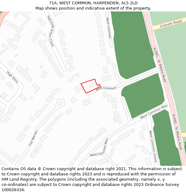 71A, WEST COMMON, HARPENDEN, AL5 2LD: Location map and indicative extent of plot