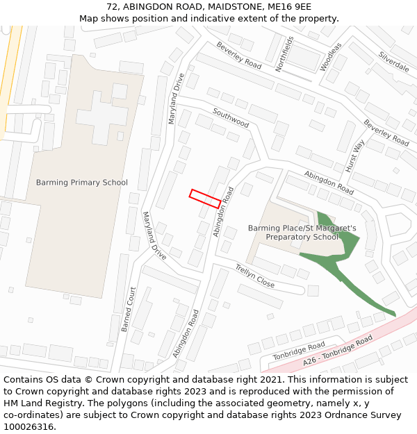 72, ABINGDON ROAD, MAIDSTONE, ME16 9EE: Location map and indicative extent of plot
