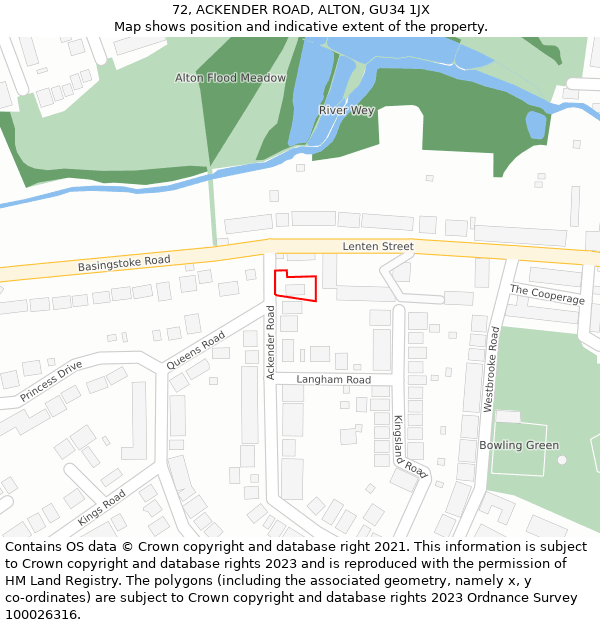 72, ACKENDER ROAD, ALTON, GU34 1JX: Location map and indicative extent of plot