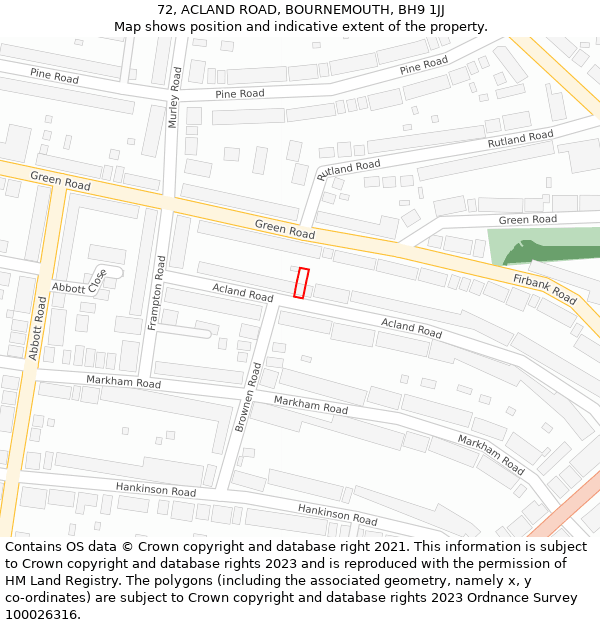 72, ACLAND ROAD, BOURNEMOUTH, BH9 1JJ: Location map and indicative extent of plot