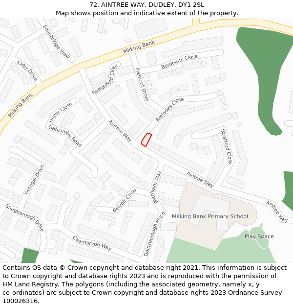 72, AINTREE WAY, DUDLEY, DY1 2SL: Location map and indicative extent of plot