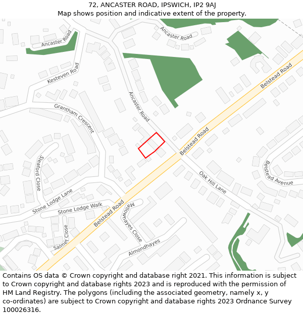 72, ANCASTER ROAD, IPSWICH, IP2 9AJ: Location map and indicative extent of plot