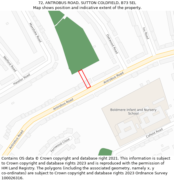 72, ANTROBUS ROAD, SUTTON COLDFIELD, B73 5EL: Location map and indicative extent of plot
