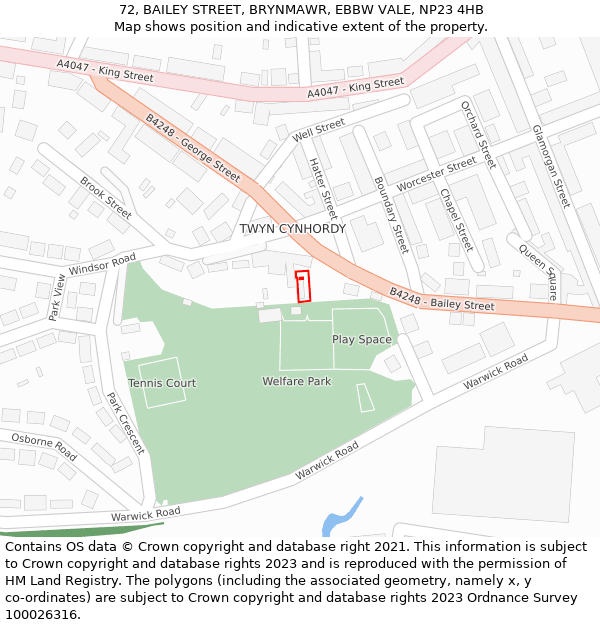 72, BAILEY STREET, BRYNMAWR, EBBW VALE, NP23 4HB: Location map and indicative extent of plot